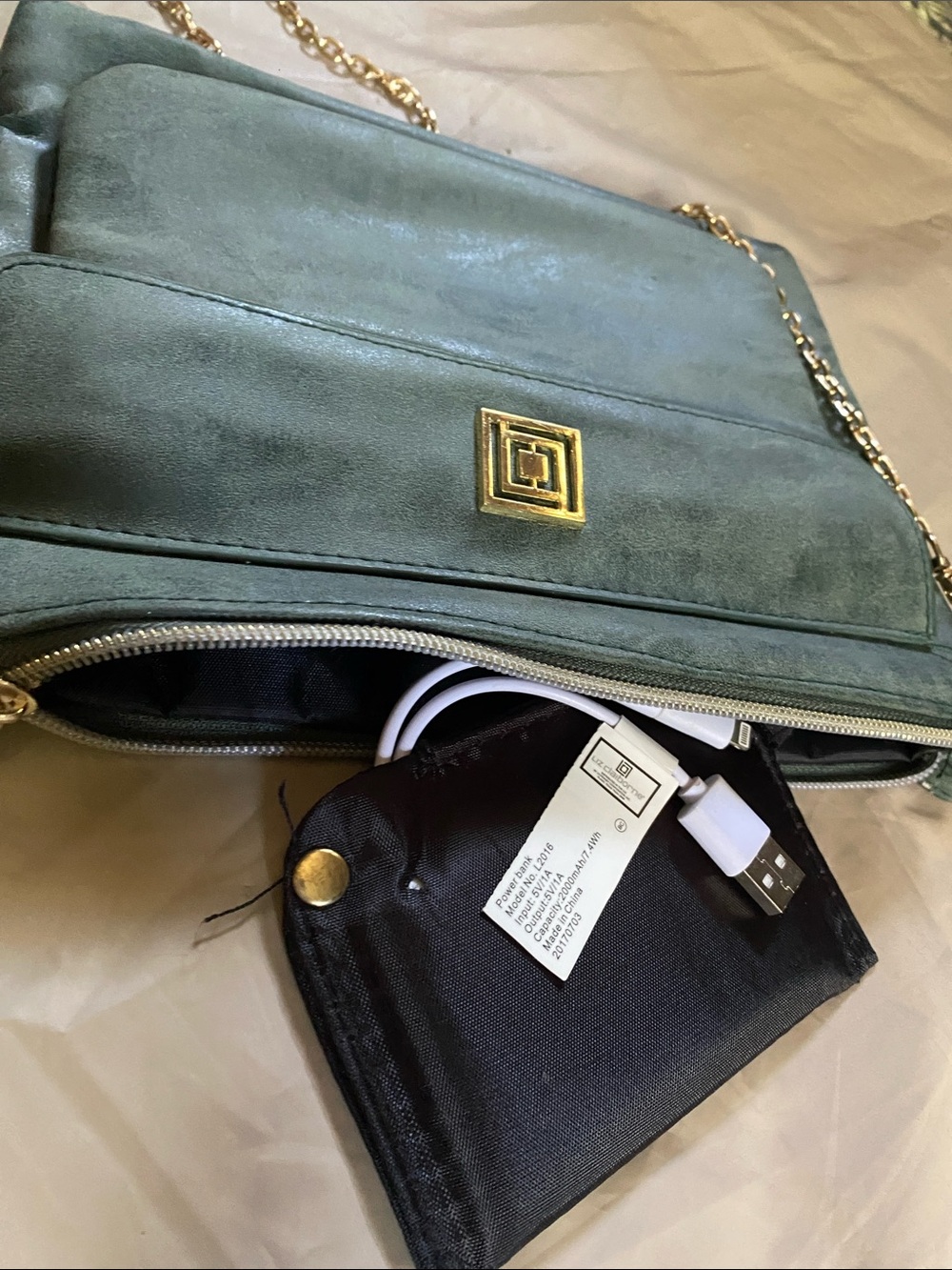 Green Suede Chain Shoulder Bag with Gold Hardware(like Charging Wallet)